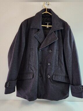 Jeans By Buffalo Charcoal Dark Grey Double-Breasted Wool Overcoat Men's Large